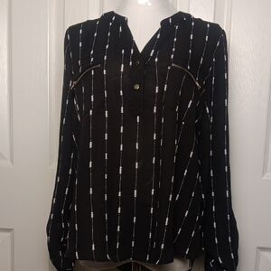 NWT. Sweet Wanderer Black Blouse with White Arrow Stripes